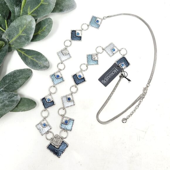 HOWARD'S Long Blue Square Necklace NWT - Picture 1 of 7